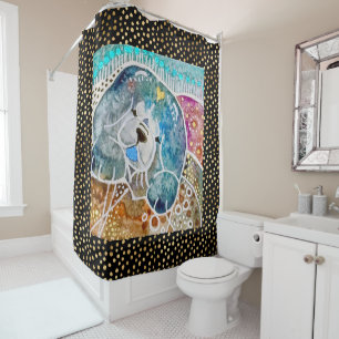 WOBBLE-ROCK Chow dog watercolor batik Shower Curtain