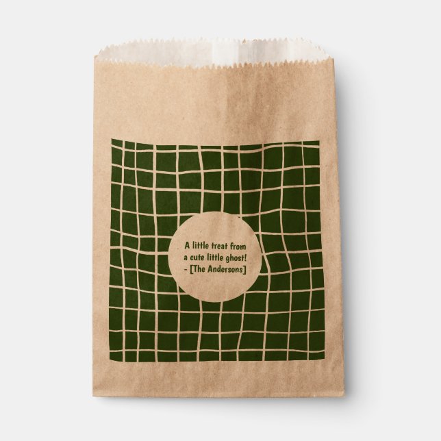 Wobbly Grid Pattern Dark Green Halloween Favour Bags (Front)