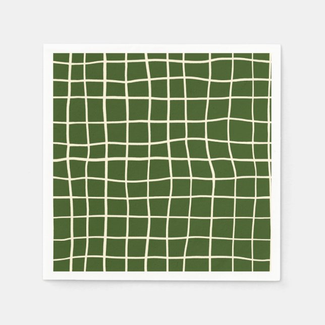 Wobbly Grid Pattern Dark Green Halloween Napkin (Front)