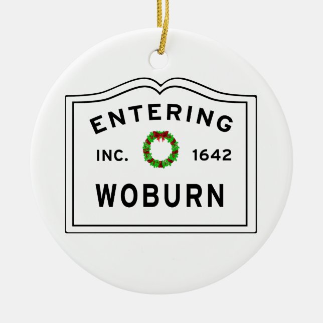 Woburn, MA Holiday Wreath Metal Ornament (Front)