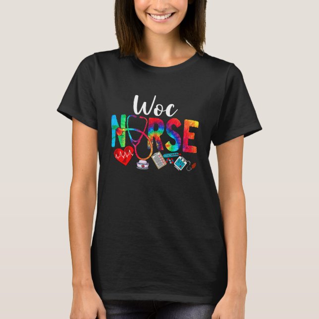 WOC Nurse Tie Dye Love Heart Stethoscope RN Nurse  T-Shirt (Front)
