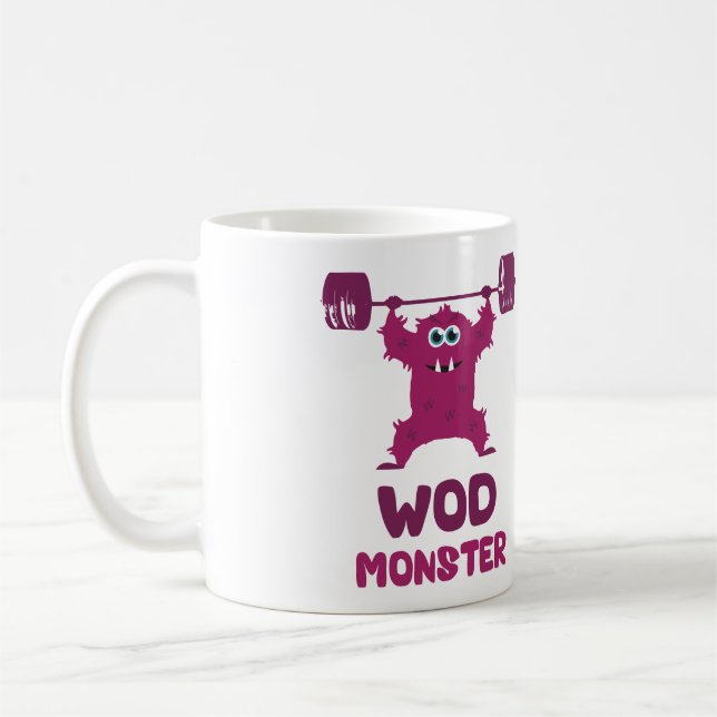 WOD Monster (Cute Barbell Snatch Monster) Coffee Mug (Left)