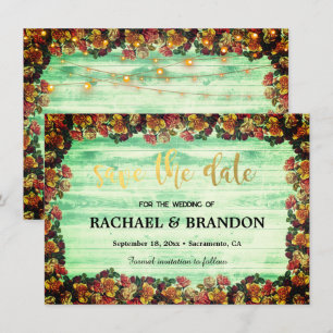 Wodd and flowers rustic vintage save the date