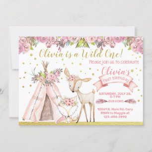 Woddland, deer, fox, teepee birthday invite. invitation