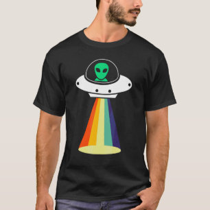 Woke Alien Spaceship Rainbow Beam Area 51 I Believ T-Shirt