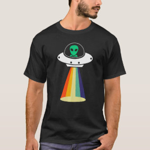 Woke Alien Spaceship Rainbow Beam Area 51 I Believ T-Shirt