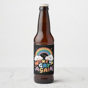 Woke Up Gay Again LGBT Pride Month Groovy Beer Bottle Label