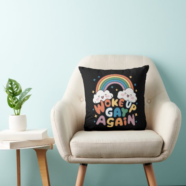 Woke Up Gay Again LGBT Pride Month Groovy  Cushion (Chair)