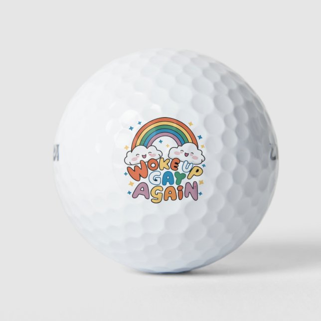 Woke Up Gay Again LGBT Pride Month Groovy  Golf Balls (Front)