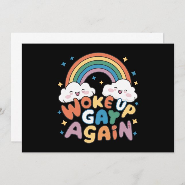 Woke Up Gay Again LGBT Pride Month Groovy  Invitation (Front/Back)