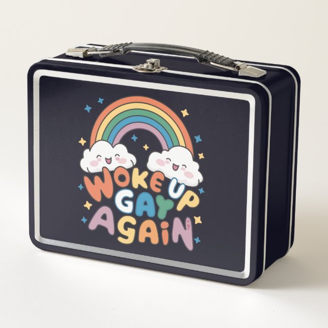 Woke Up Gay Again LGBT Pride Month Groovy  Metal Lunch Box (Front)