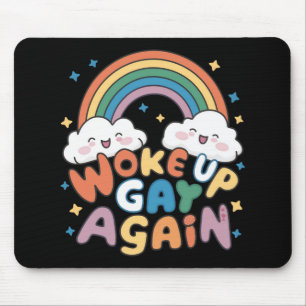Woke Up Gay Again LGBT Pride Month Groovy  Mouse Mat