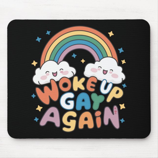 Woke Up Gay Again LGBT Pride Month Groovy  Mouse Mat (Front)