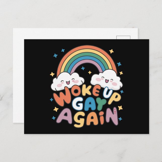 Woke Up Gay Again LGBT Pride Month Groovy  Postcard (Front/Back)