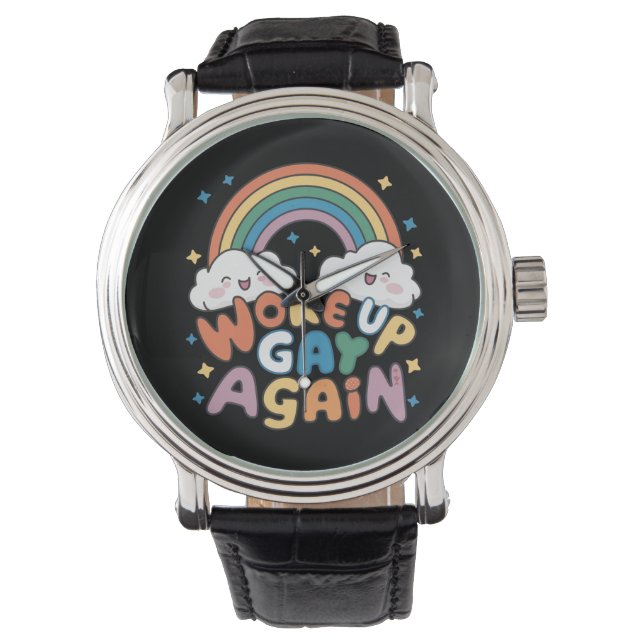 Woke Up Gay Again LGBT Pride Month Groovy  Watch (Front)