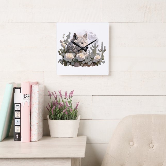 Wolf32: Square Wall Clock (Reading Room)