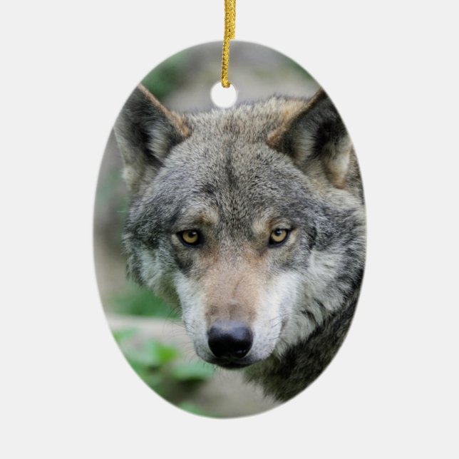 Wolf_011 Ceramic Tree Decoration (Front)