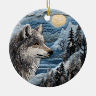 Wolf 3D Chirstmas Animal  Ceramic Tree Decoration