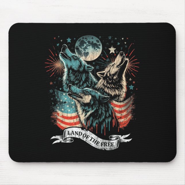 Wolf 4th Of July American Flag Howling America Moo Mouse Mat (Front)
