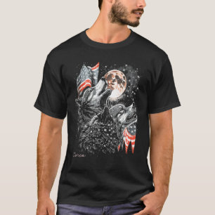 Wolf 4th of July American Flag Howling America Moo T-Shirt