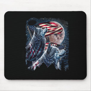 Wolf 4th Of July American Flag Howling Wolves Unde Mouse Mat