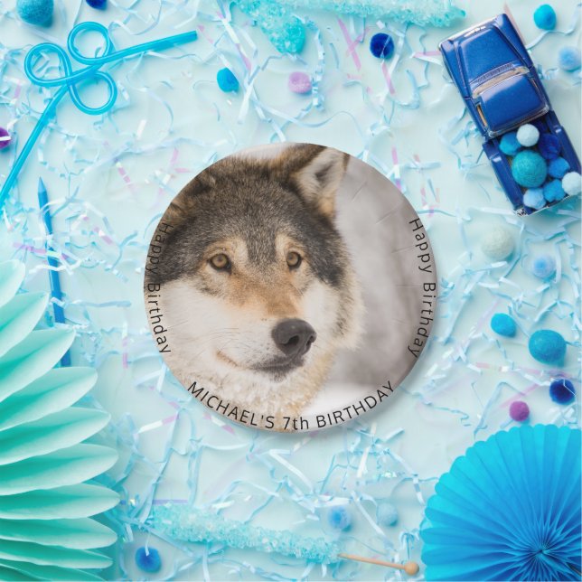 Wolf 7th birthday party boy paper plate (Party)