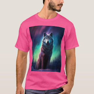 Wolf Alaska Northern Light Aurora Borealis T-Shirt