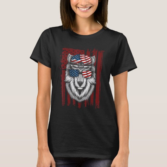Wolf American Flag Usa 4th Of July   Men Women Wol T-Shirt (Front)