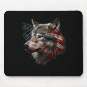 Wolf American Flag Usa Patriotic Wolf Lover Women Mouse Mat