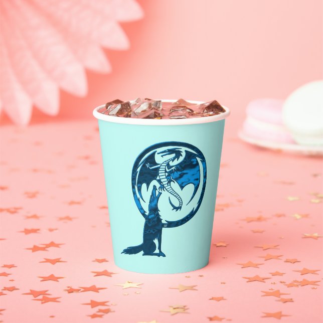 Wolf and Dragon Blue blue paper cups (Insitu)