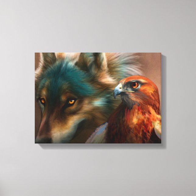 Wolf and eagle painting canvas print (Front)