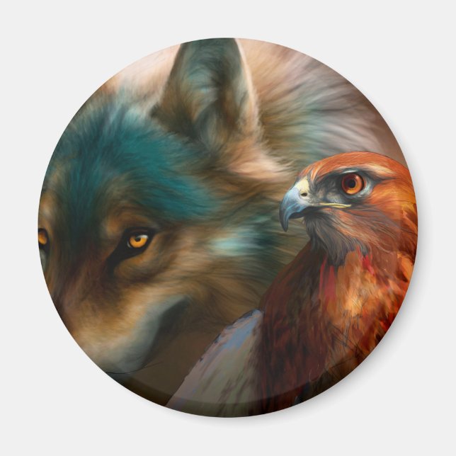 Wolf and eagle painting magnet (Front)