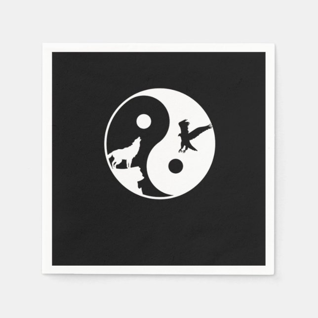 Wolf And Eagle Yin Yang Symbol Harmony Meditation  Napkin (Front)