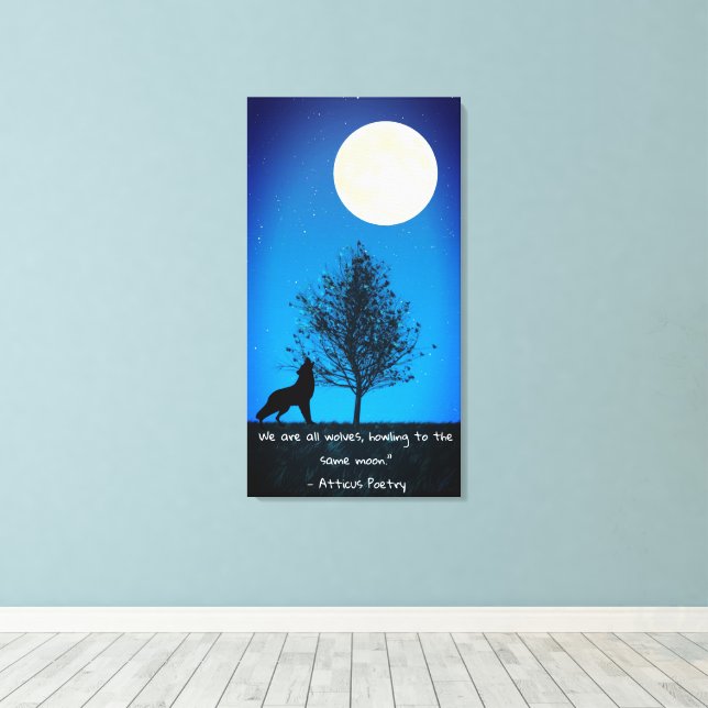 Wolf and Full Moon Canvas Wall Art (Insitu(Wood Floor))