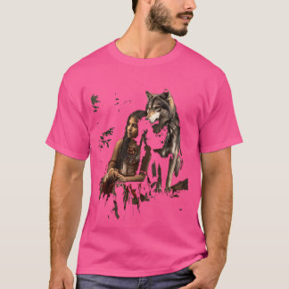 Wolf And Indian Woman Girl Indigenous Ethnic India T-Shirt