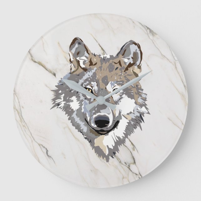 Wolf And Marbled Large Clock (Front)
