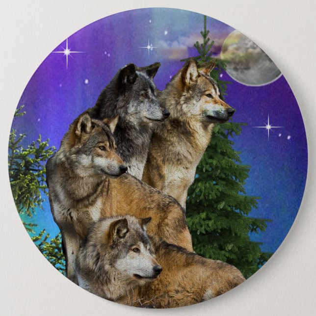 Wolf and Moon 6 Cm Round Badge (Front)