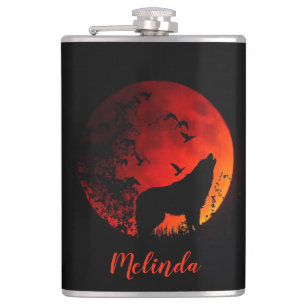 Wolf and Moon Hip Flask