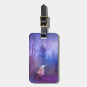 Wolf and Moon in the Forest Luggage Tag