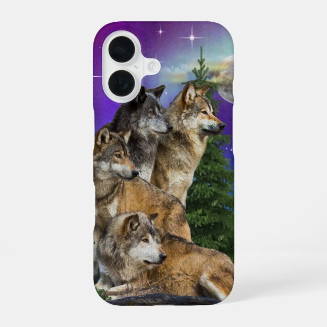 wolf and moon iPhone 16 case (Back)