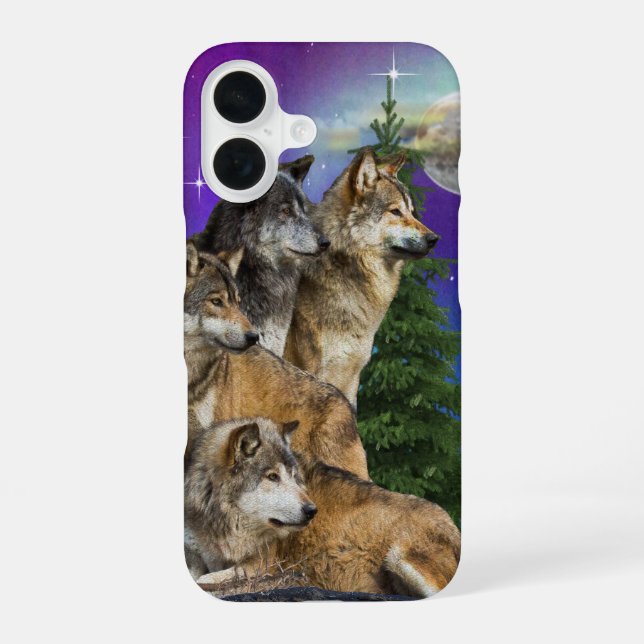 Wolf and Moon iPhone 16 Case (Back)