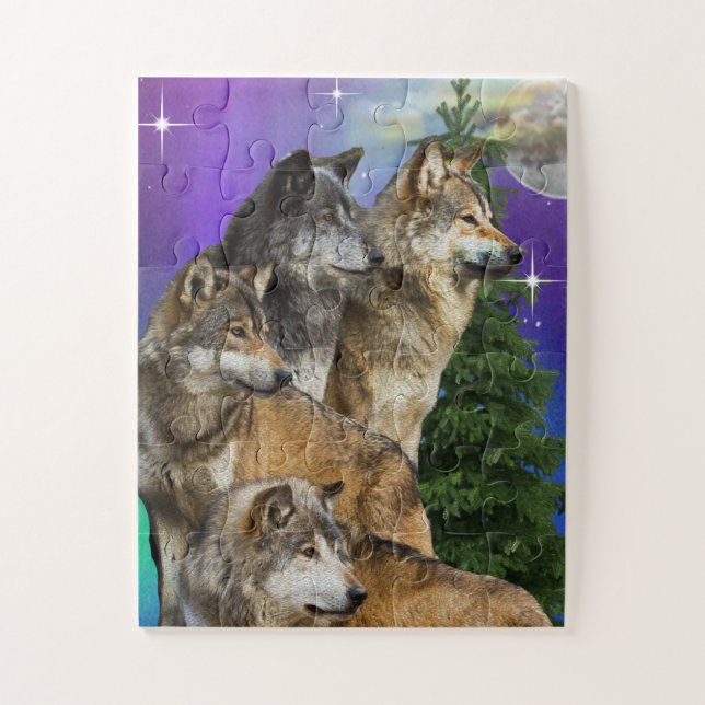 Wolf and Moon Jigsaw Puzzle (Vertical)