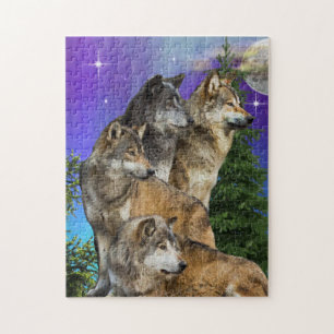 wolf and Moon Jigsaw Puzzle