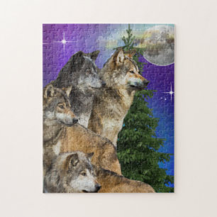 wolf and Moon Jigsaw Puzzle