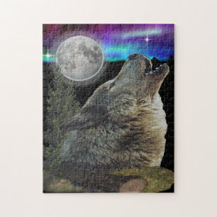 Wolf and Moon Jigsaw Puzzle