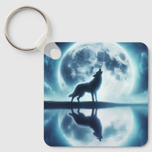 Wolf and Moon Key Ring