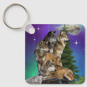 Wolf and Moon Key Ring