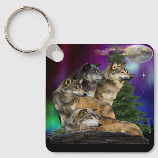 Wolf and Moon Key Ring (Front)