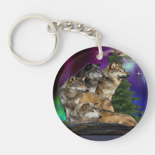 Wolf and Moon Key Ring