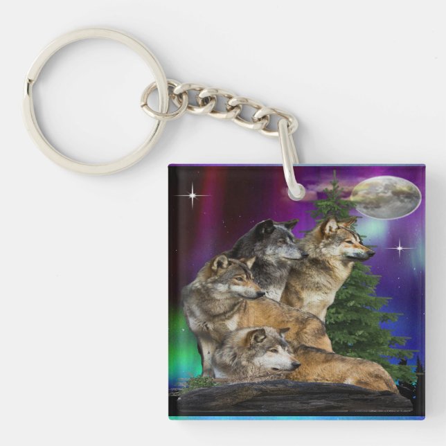 Wolf and Moon Key Ring (Front)